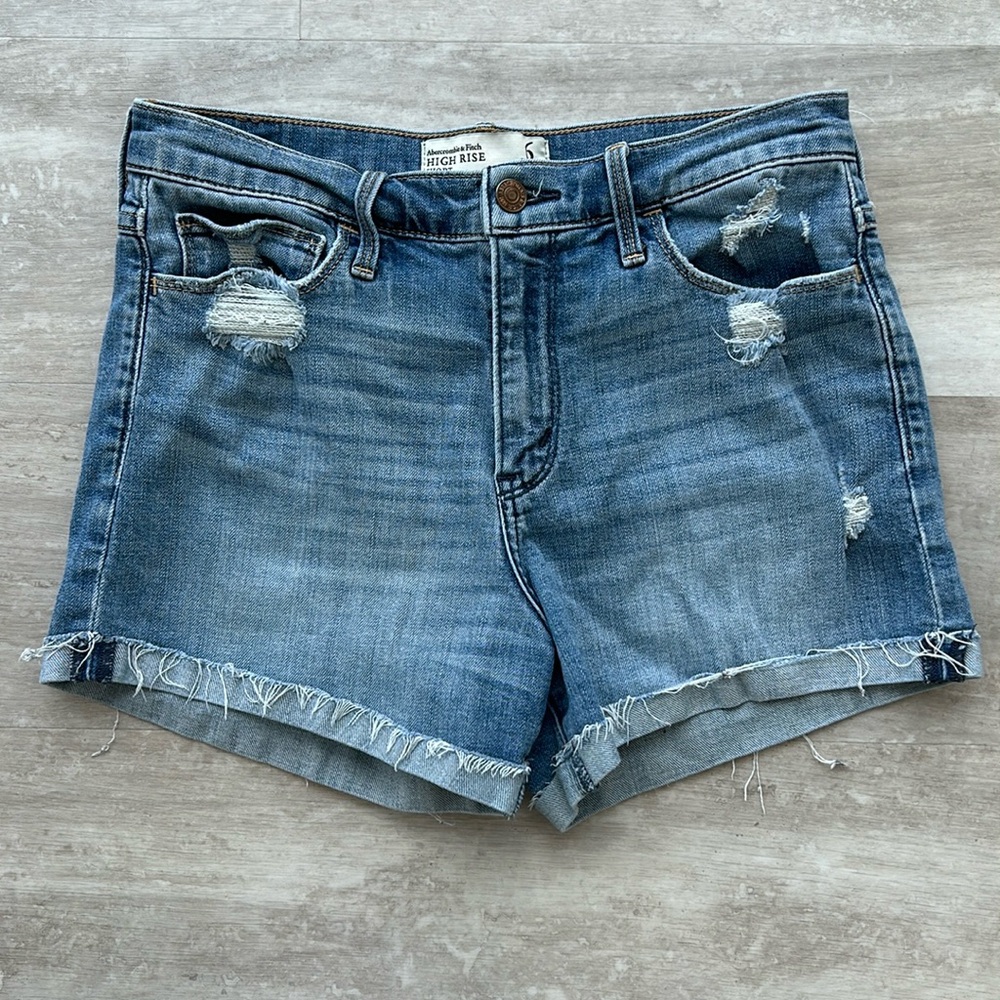 Abercrombie & Fitch Distressed High Rise Jean Shorts